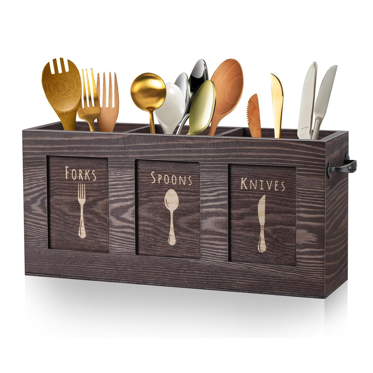 MINCORD Wood Flatware, Cutlery, Kitchen Utensil & Silverware Caddy Organizer Bin Holder for Kitchen Countertop, Perfect for Forks, Spoons, Knives MINCORD