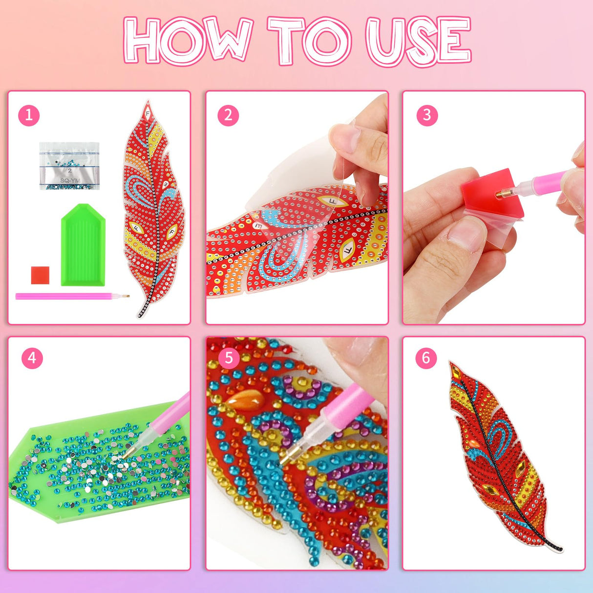 Hooqict 6Pcs 5D Diamond Art Painting Bookmarks Acrylic Diamond Art Feather Bookmark with DIY Painting Kits for Beginners Kids Adults Book Lovers Birthday Graduation Halloween Christmas Gift Hooqict