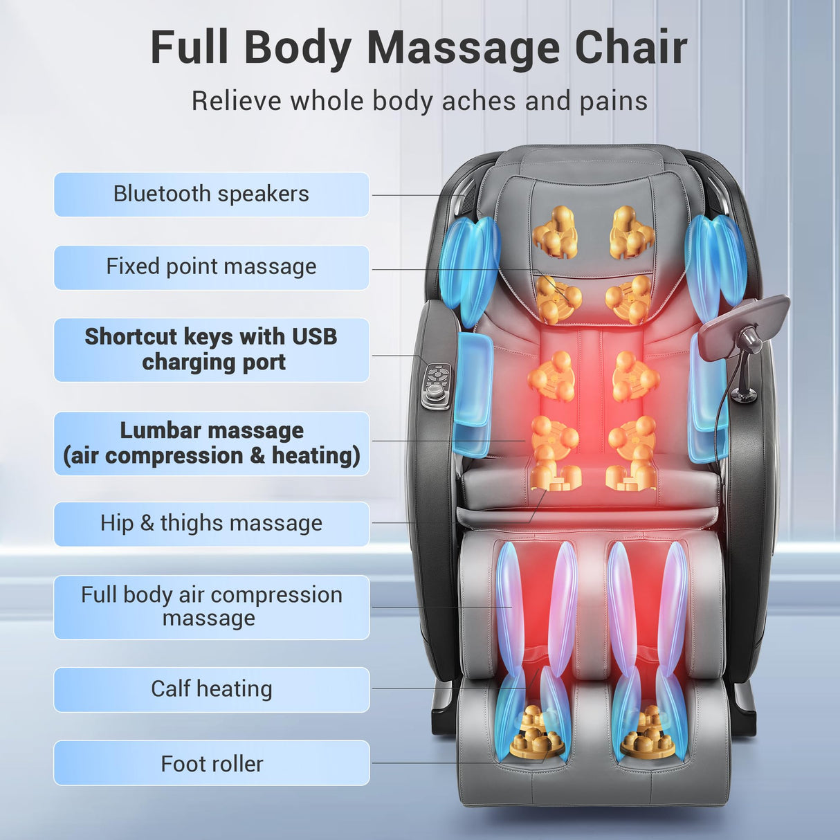 Mazzup Full Body Zero Gravity Shiatsu Massage Chair with Fully Assembled, LCD Screen, Shortcut Keys, USB Charging Port, Heat, for Loved Ones, Parents, Black Mazzup