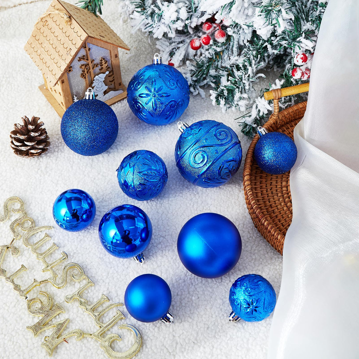 Wironlst Christmas Ball Ornaments - 30pcs Shatterproof Plastic Christmas Ornaments Hanging Ball Decorations for Xmas Tree, Holiday, Wedding, Party (Multi-Size, Blue) Wironlst