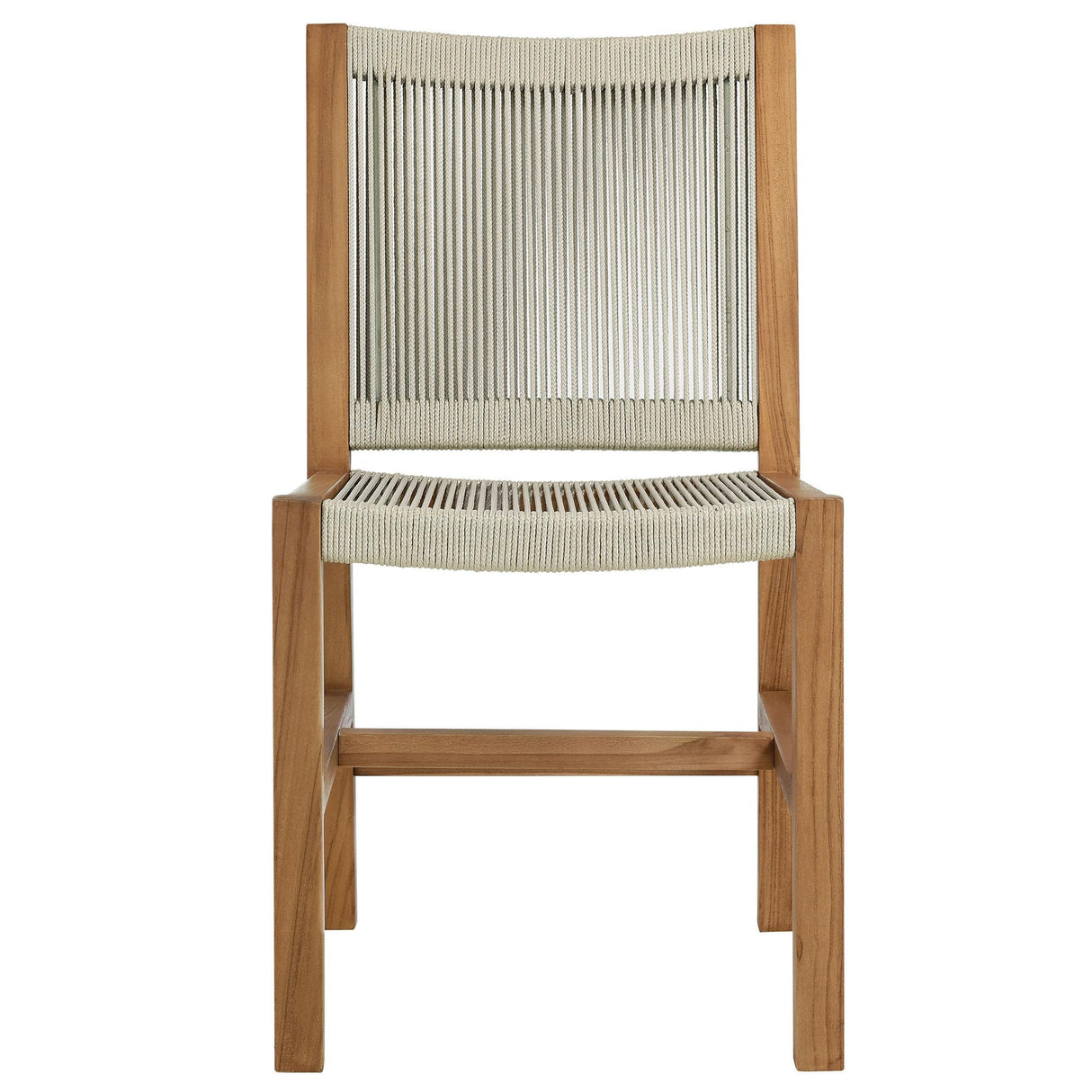 Modway Vienna Outdoor Patio Teak and Rope Armless Dining Chair Set of 2 in Natural Natural – Woven Rope Side Chairs – Teak Outdoor Dining Chairs – Weather-Resistant Deck Chairs Modway