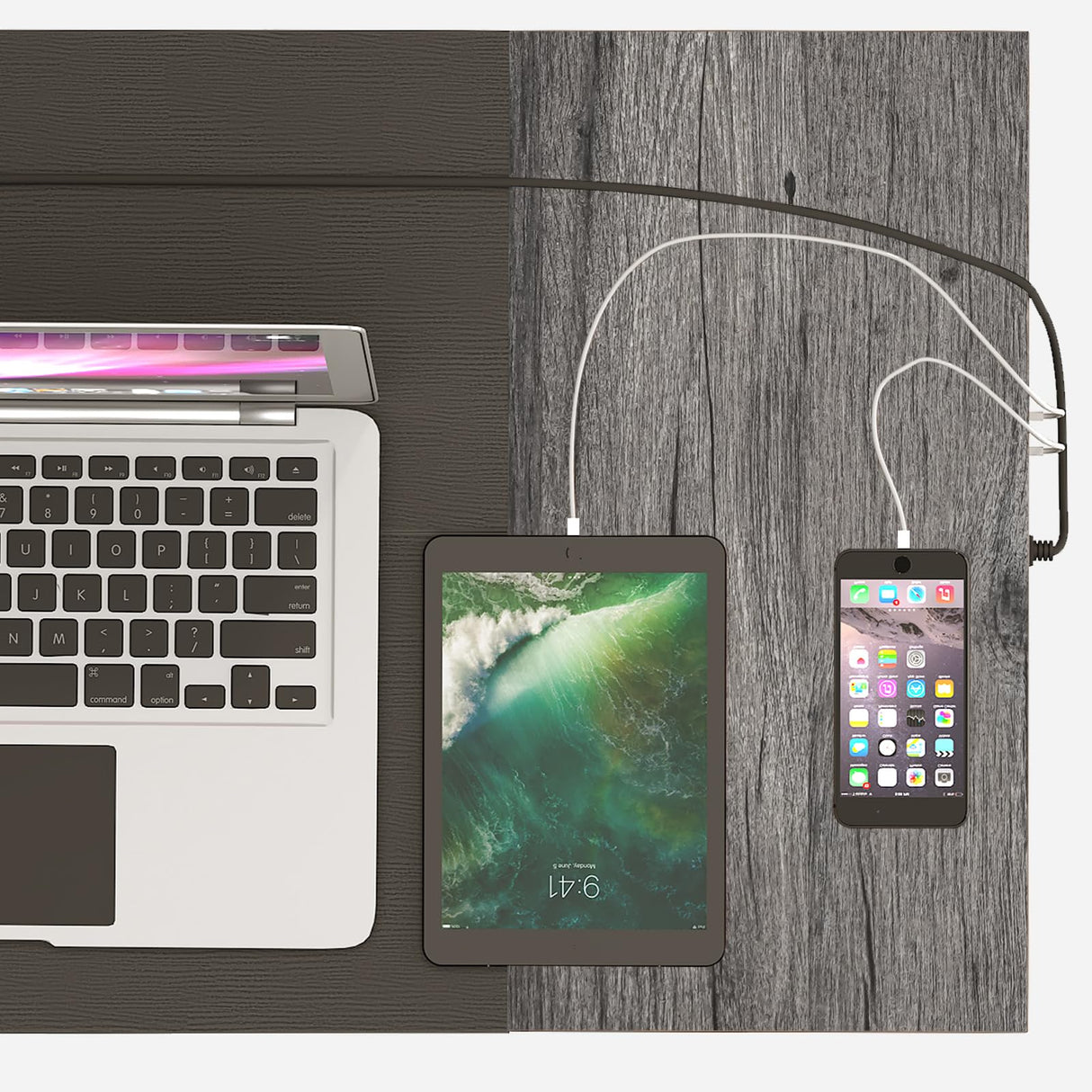 HOOBRO Computer Desk, Home Office Desk with Power Outlet, Modern Study Writing Desk with 3 Hooks for Study Room, Home Office, Sturdy and Stable, Easy to Assemble, Charcoal Gray and Black BC40UDN01 HOOBRO