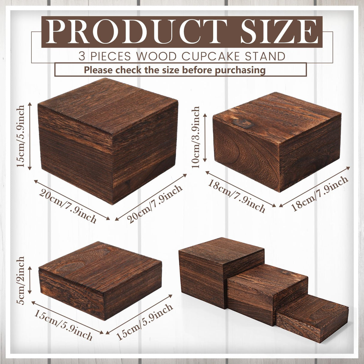 Barydat 6 Pcs Wood Display Risers Rustic Cupcake Stand Food Risers for Buffet Table Wooden Stackable Display Stand Box for Catering Dessert Collectibles Jewelry Figures Show Barydat