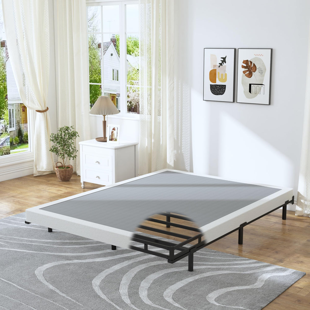 HOBINCHE Full Box Spring - 4 Inch High Profile Box Spring for Full Bed, Sturdy Metal Frame Mattress Foundation, Easy Assembly, Quiet & Noise-Free HOBINCHE