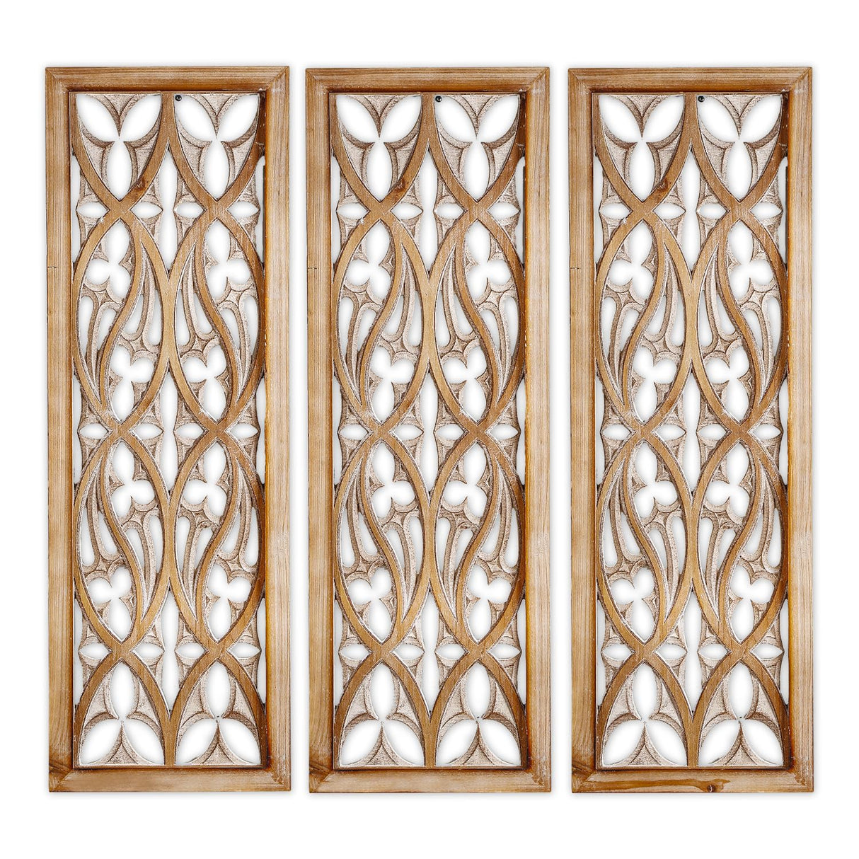 XIAOAIKA Carved Wood, 35.5 inch Hand Carving on Wood, Antique Distressed Wood Panels Decorative Sculpture Hanging Wall Décor, Elegant Wood Wall Art Plaque (3 Panels) XIAOAIKA