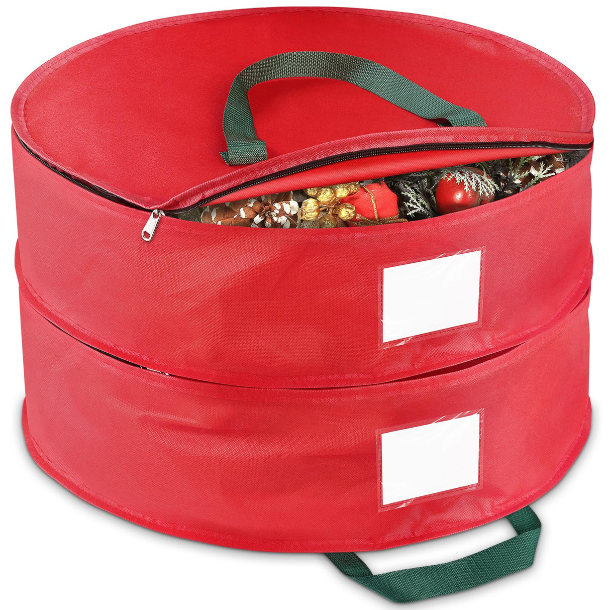 BlessedSeason Wreath Storage Container,Christmas Wreath Storage Bags for 2 Wreath with Dual Zipper and Handles, Dust, Pest Protection,Holiday Wreaths Storage Holder 24” (RED) BlessedSeason