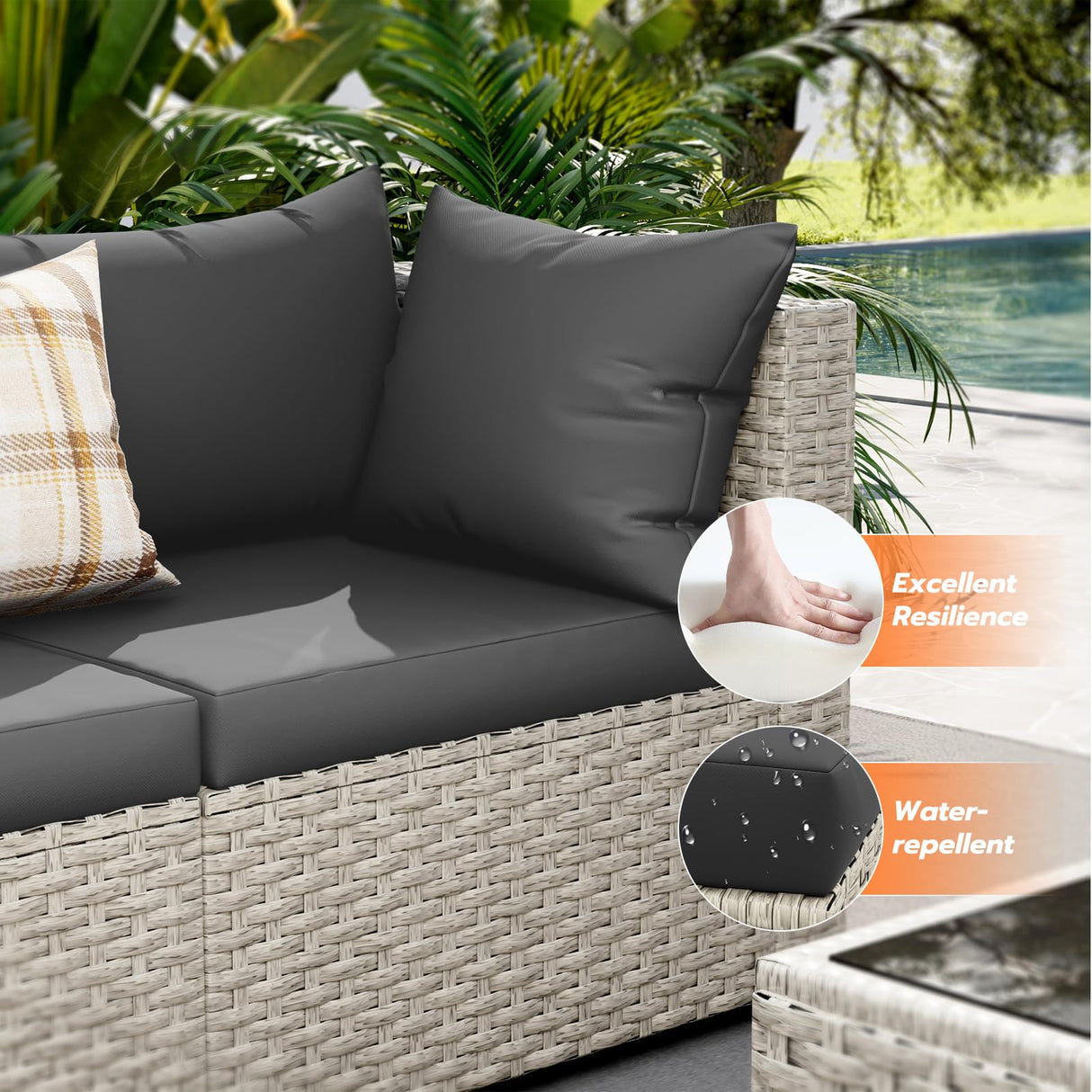 UDPATIO Outdoor Patio Furniture Set, 7-Piece Modular Sectional Sofa with Tea Table, PE Wicker Outdoor Conversation Set for Patio, Garden, Backyard Black UDPATIO