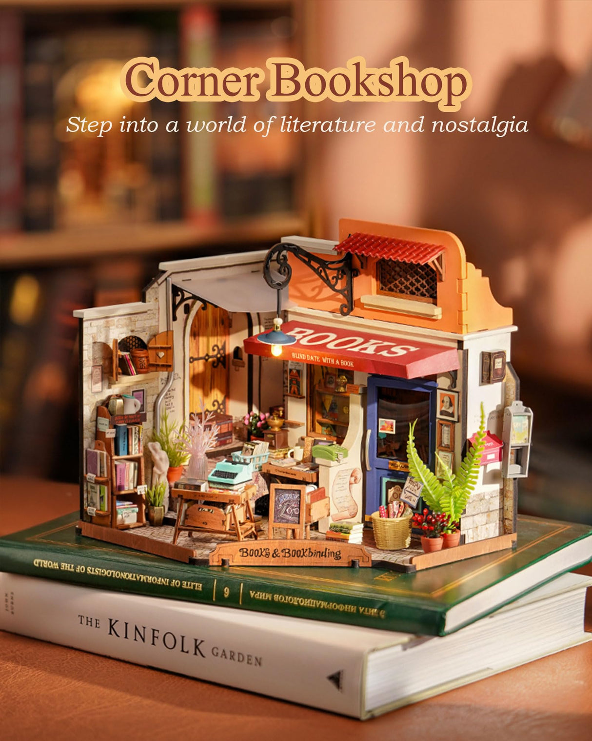 Rolife DIY Miniature House Kit 1:20 Scale Bookstore, Build Mini House Building Kit with LED Lights Craft Kits for Aduls Gifts for Him Her Rolife