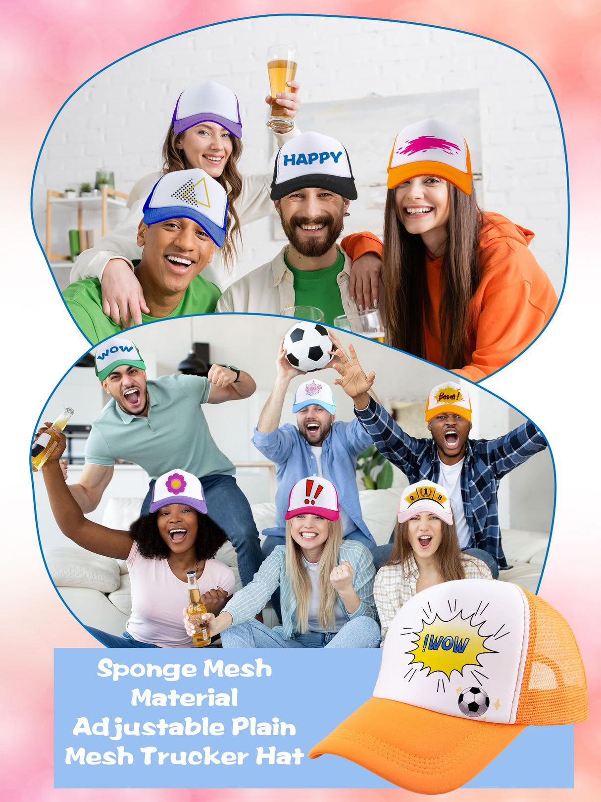 6 Pack Adult Trucker Cap Summer Mesh Baseball Cap DIY Sublimation Trucker Hat for Men Women Summer Outdoor Activities (Color Set 1) Skyebed