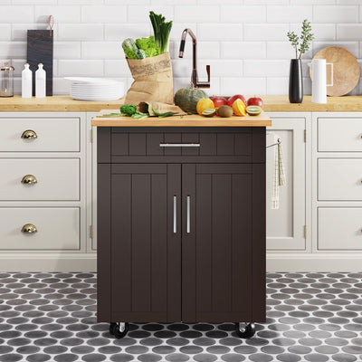Shintenchi Kitchen Island Cart with Storage,Rolling Kitchen Island Side Table on Wheels with Large Worktop,Storage Cabinet,Towel Rack and Drawers for Kitchen,Dinning Room, Brown