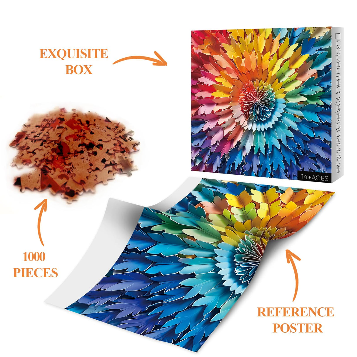 Gradient Color Puzzle for Adults 1000 Pieces, Rainbow Mandala Jigsaw Puzzles, Colorful Papercut Art Puzzle BBOLDIN