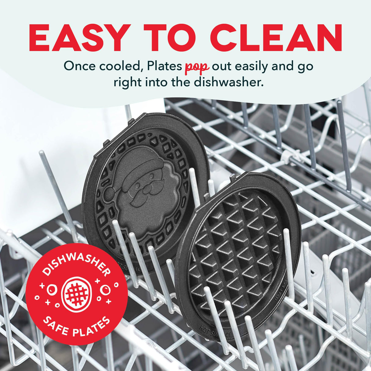 DASH Holiday Multimaker Mini System - Waffle Maker with Six 4” Removable Holiday Plates: Waffle Iron & Griddle, 4-in-1 Mini Waffle Maker for Kids and Families – Nonstick Surface, Santa Waffle (Red) DASH