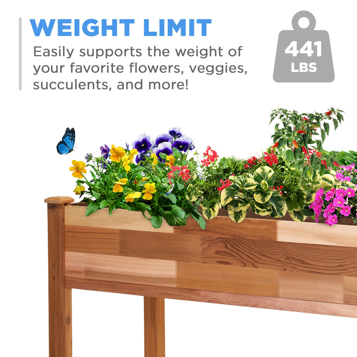 Jumbl Raised Canadian Cedar Garden Bed | Elevated Wood Planter for Growing Fresh Herbs, Vegetables, Flowers, Succulents | 72x23x30” Jumbl