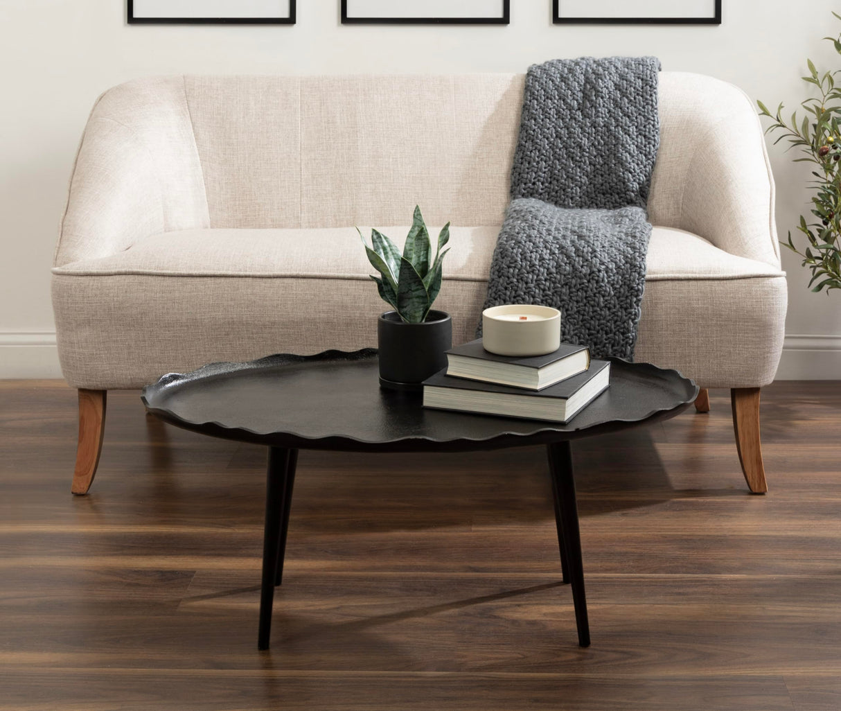Kate and Laurel Alessia Modern Oval Coffee Table, 34 x 20 x 15, Black, Metal Living Room Table for Storage and Display with Antique Deckled Edge Detailing DesignOvation