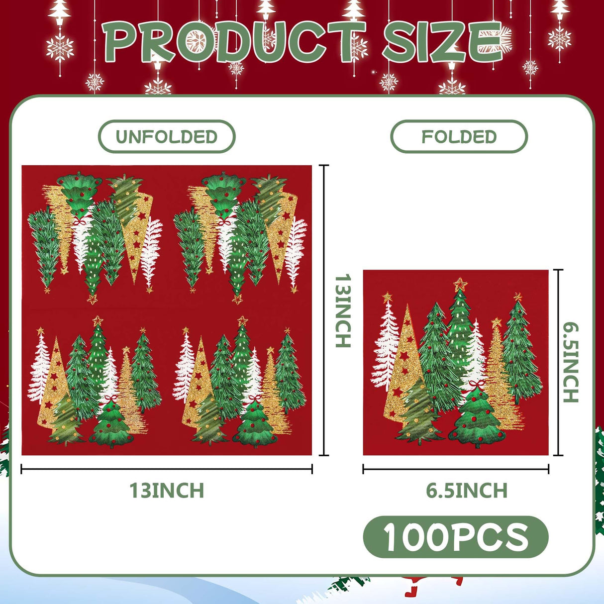 100Pcs Red Pines Trees Paper Napkins Christmas Disposable Party Napkin 6.5" Seasonal Winter Xmas Luncheon Hand Towel for Holiday New Year Party Table Decor AllReal