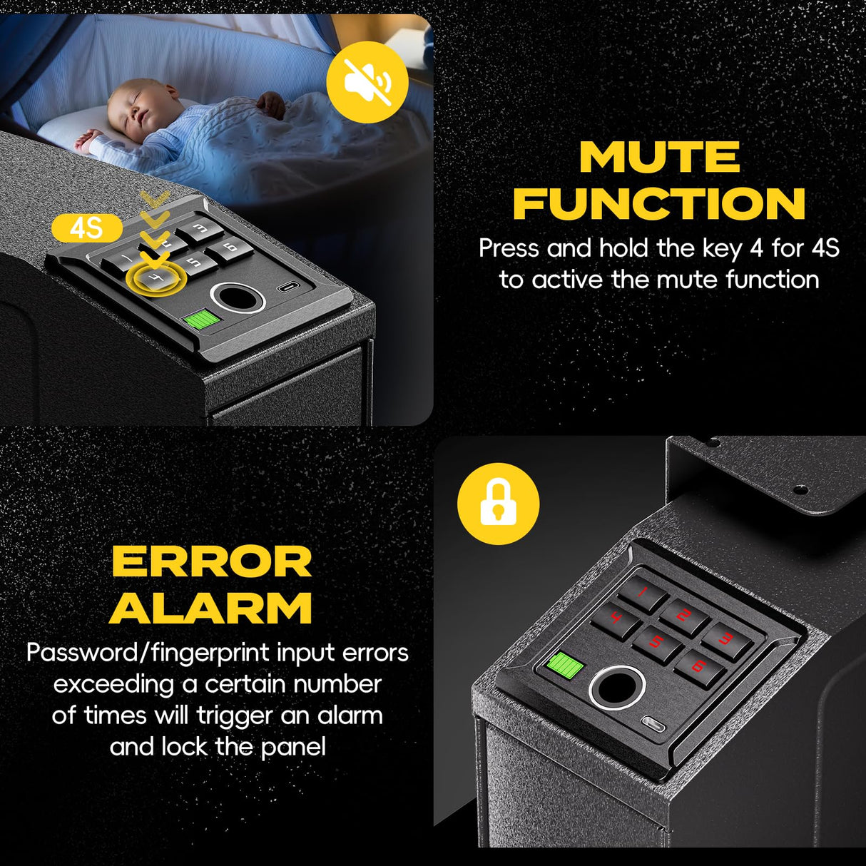 Mounted Biometric Gun Safe for Handgun, Nightstand Quick Access Pistol Safe with Auto Sliding Door for Car, Truck, Desk, Bedside, Slider Gun Lock Box with Security Fingerprint, Key Access, PIN Code HolaDream