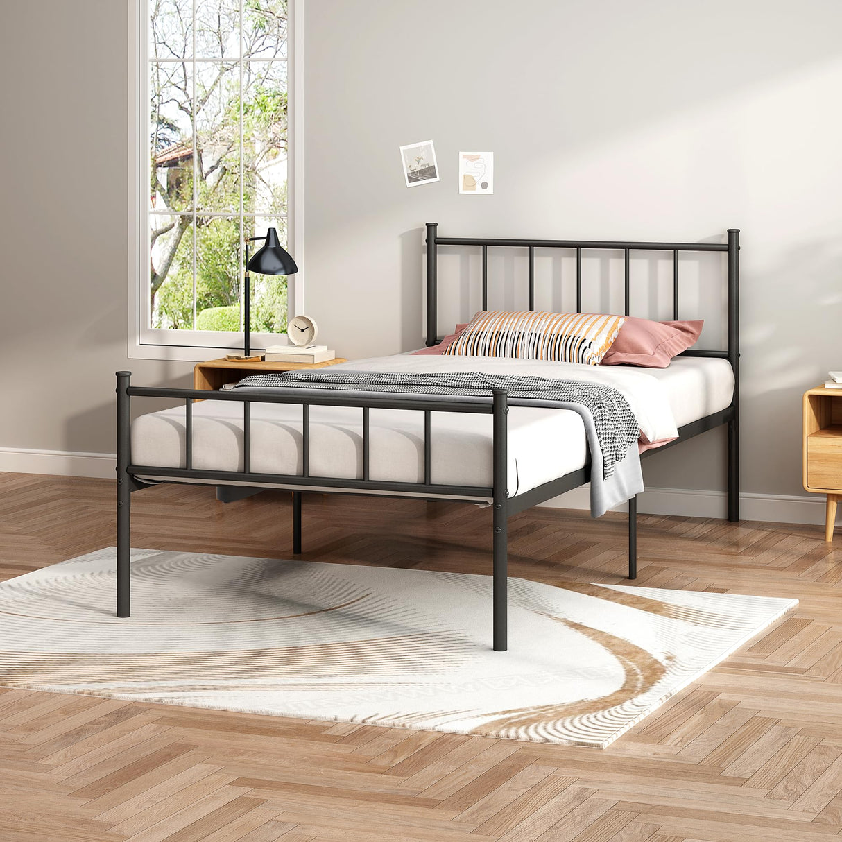HAFENPO Twin Size Platform Bed Frame - Black Metal Bed Frame,Heavy Duty Base with Headboard and Footboard,Steel Slat Support,No Box Spring Needed,Easy to Assemble,Suitable for Bedrooms HAFENPO