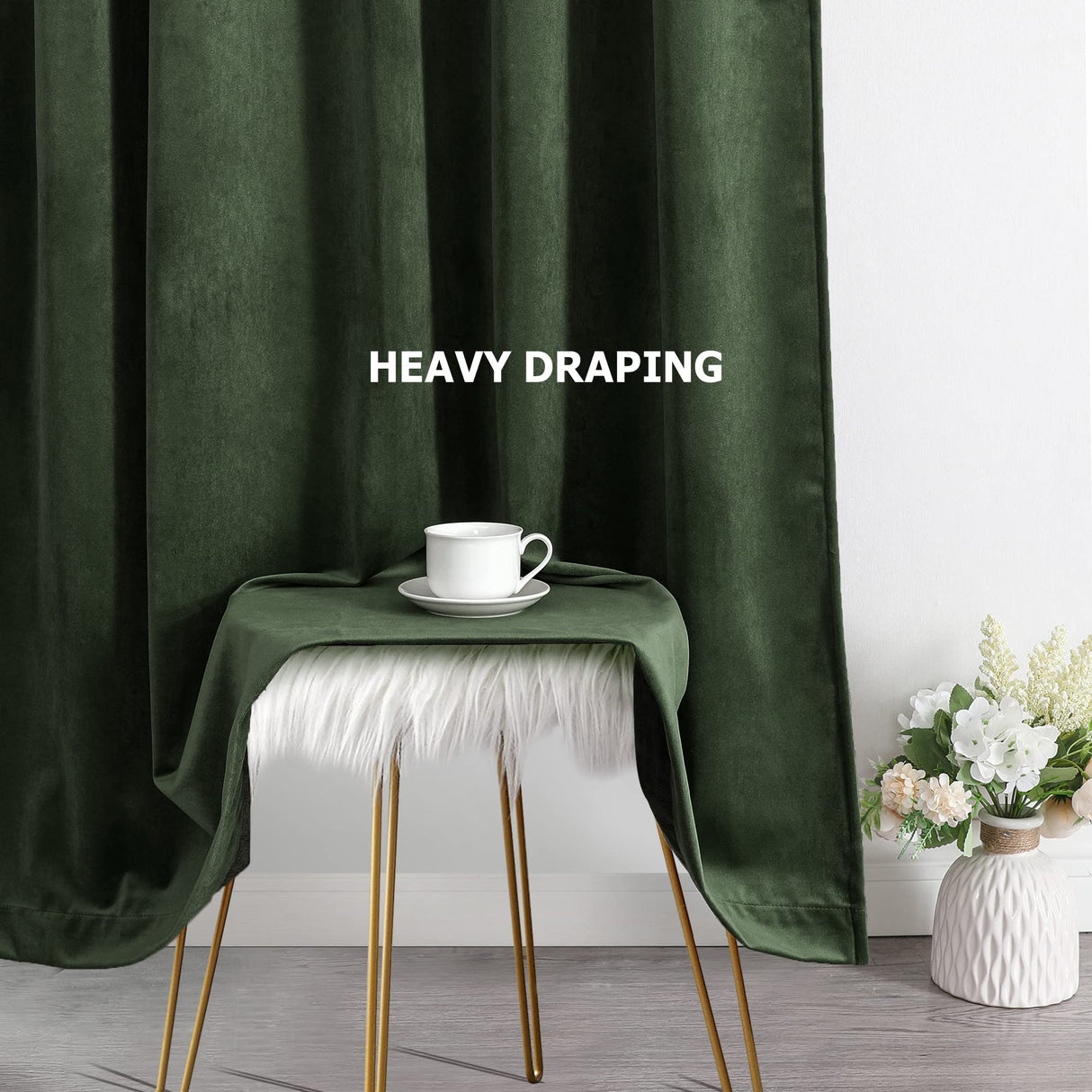 Benedeco Blackout Green Velvet Curtains for Bedroom Window, Light Filtering Drapes for Living Room Darkening Soundproof Thermal Curtain Rod Pocket 52 x 96 inches Long Length Set of 2 Panels Benedeco