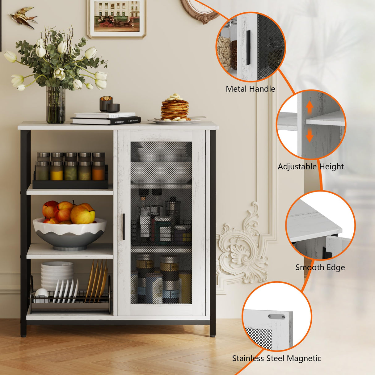 jajov 27.5'' Coffee bar Cabinet with Storage, Small Corner Coffee Stand Station for Kitchen, Farmhouse Dining Hutch Cabinet, Multipurpose Side Console Table (White) jajov