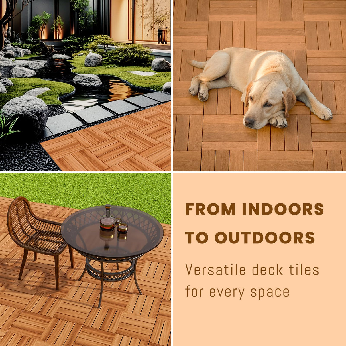 54 PCS Acacia Wood Interlocking Deck Tiles - 12"x12" All Weather Waterproof, Indoor Outdoor Patio Flooring for Balcony, Backyard, Poolside Acarra