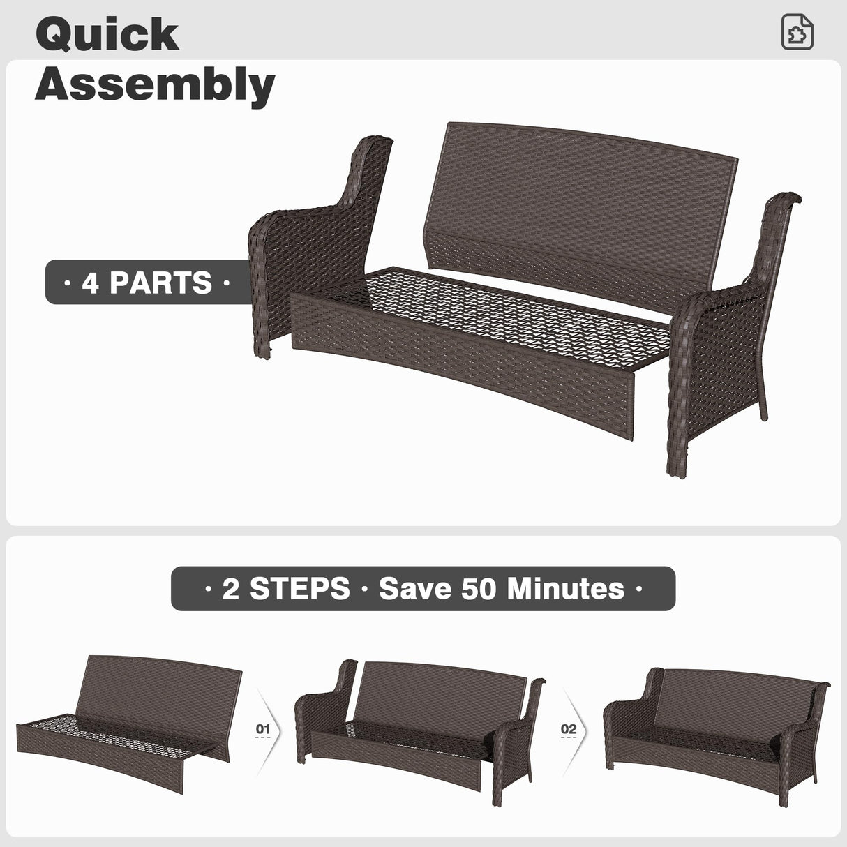 ovios Patio Furniture Set, 5 Piece Outdoor Wicker High Back Sofa with Comfy Cushions Ottomans, All Weather Conversation Set, Brown Rattan Navy Blue ovios