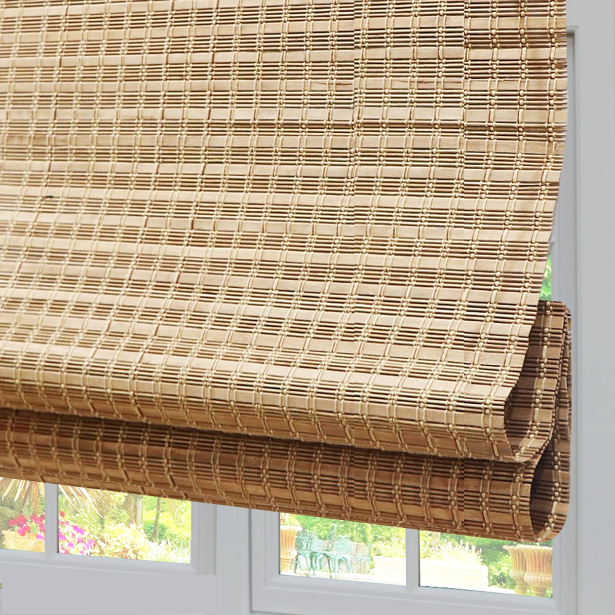 LANTIME Wood Cordless Roman Shades, Lined Blackout Bamboo Window Shades Blinds, Rubkhari LANTIME