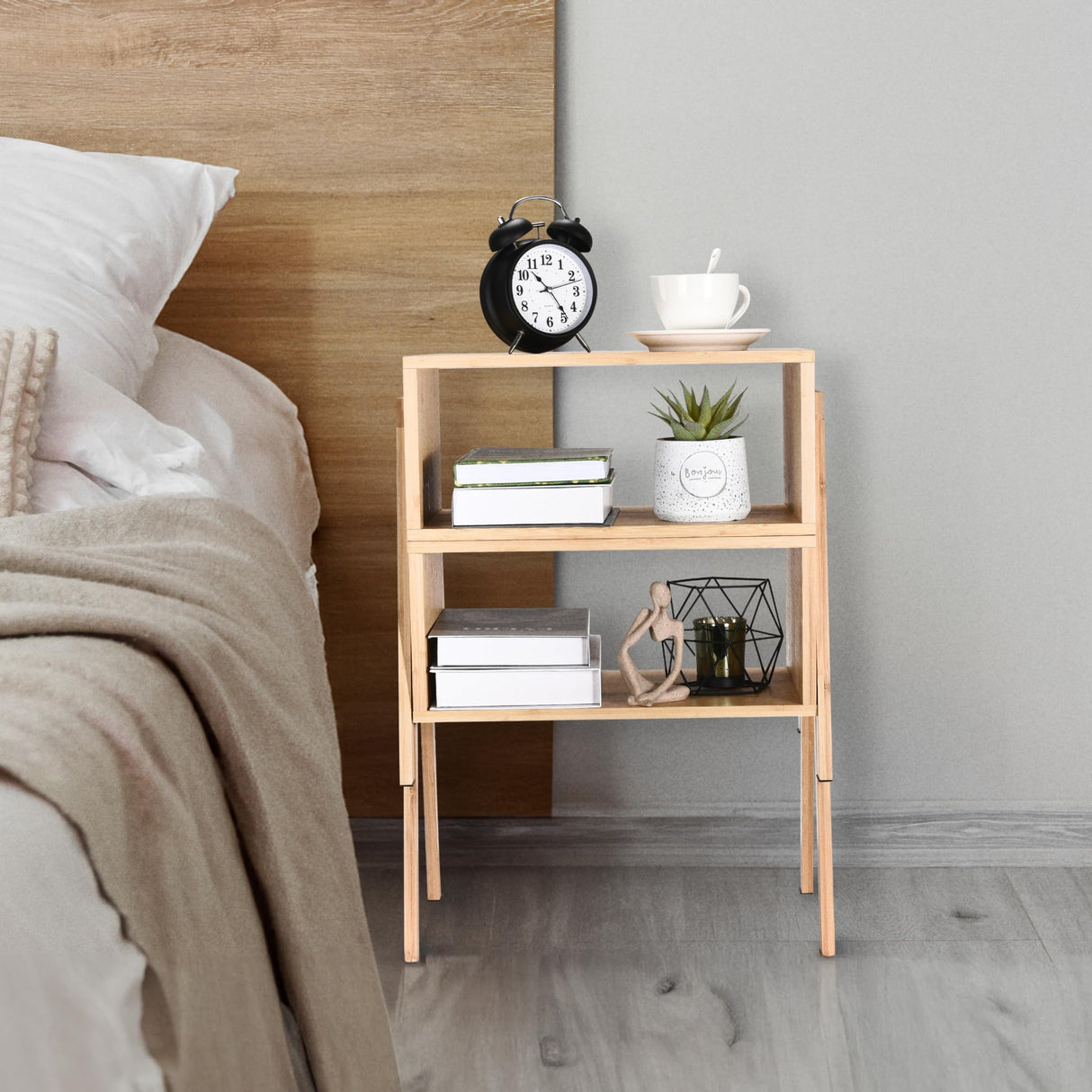 Vdomus Bamboo Stackable Nightstand Set of 2-16 inches Natural Wood Matching Side Table - Wooden Bedside Tables - Minimalist Low End Table Furniture for Living Room or Bedroom Mothers Day Gifts Vdomus