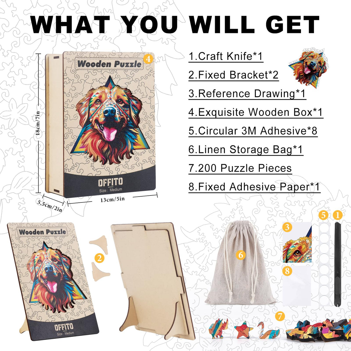 Wooden Puzzles for Adults - 200 Pieces Dog Unique Shaped Wooden Jigsaw Puzzles for Adults, Medium Size 10'' x 10.5'' Adult Wood Puzzles for Family Friend Game Offito