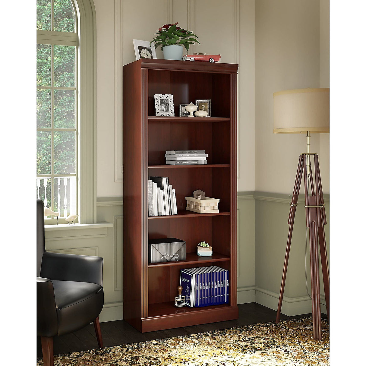 Timeless Arlington Tall 5 Shelf Bookcase in Harvest Cherry by Kathy Ireland Home Bush Business Furniture