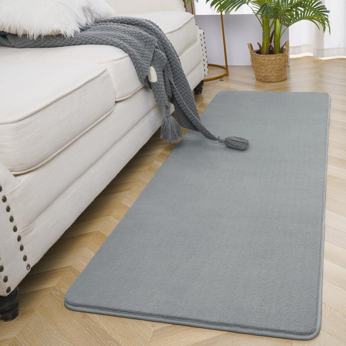 Amearea Modern Soft Hallway Runner Rug, 2x6 Feet Washable Runner Rugs for Hallway, Grey Fluffy Rug Bedroom Bedside Rugs, Non Slip Memory Foam Rug Carpet for Entrance Kitchen Living Room Decor Amearea