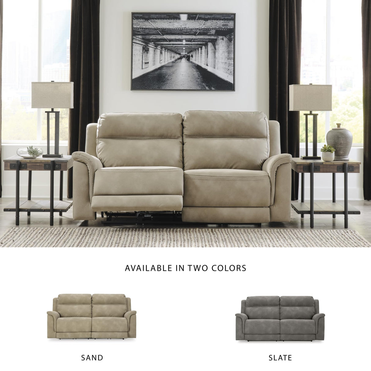 Signature Design by Ashley Next-Gen DuraPella Faux Leather Zero Wall Power Reclining Sofa with USB, Beige Sand Signature Design by Ashley