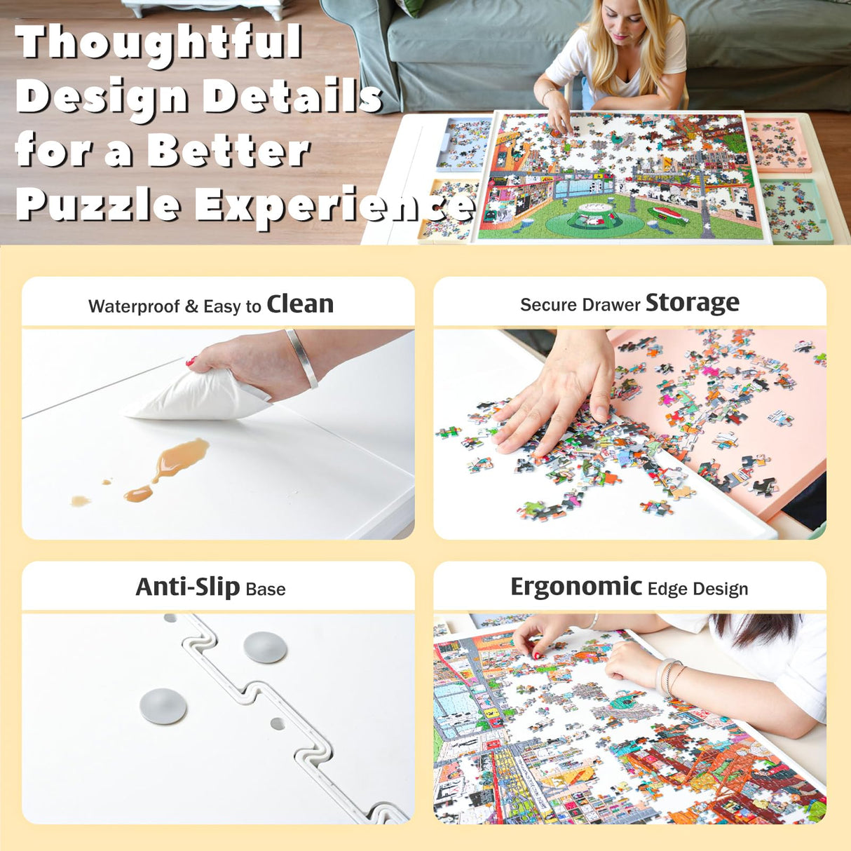 Playboda 2-in-1 Rotating & Tilting Puzzle Board for 1500‑Piece Puzzles with 4 Color Drawers and Cover, 32"x24" Portable Spinning Plastic Jigsaw Puzzle Table for Adults Playboda