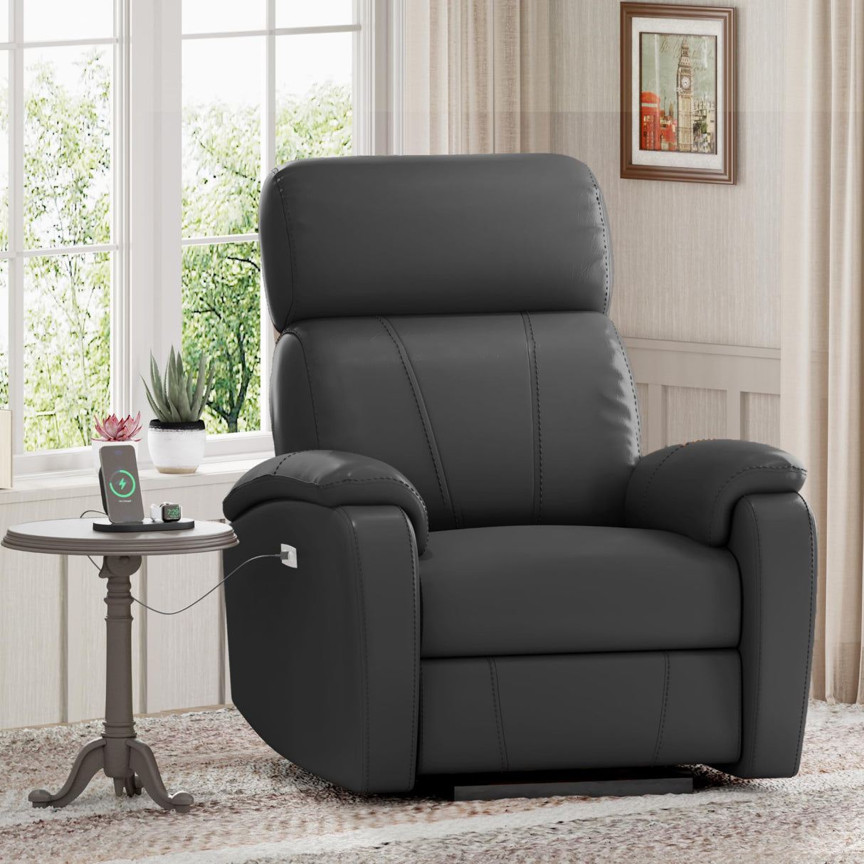 FLEXISPOT X3 Power Recliner Chair, Adjustable Electric Recliner with USB Port, Thick Cushion & Padded Back, Comfortable Faux Leather Chair for Living Room Bedroom Home Theater (Black) FLEXISPOT