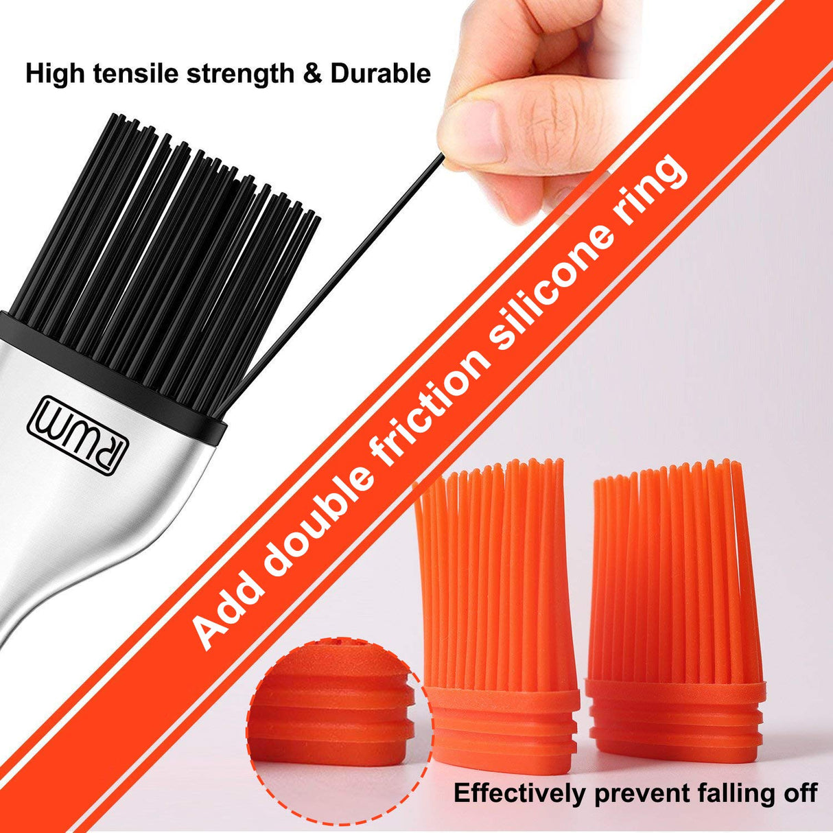 RWM Basting Brush - Grilling BBQ Baking, Pastry and Oil Stainless Steel Brushes with Back up Silicone Brush Heads(Orange) for Kitchen Cooking & Marinating, Dishwasher RWM