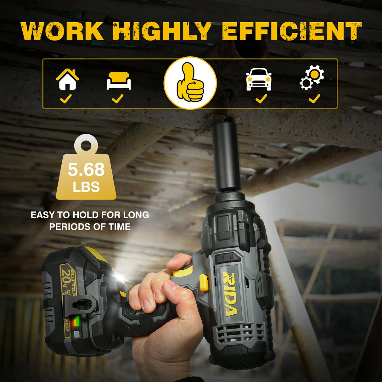 RIDA Cordless Impact Wrench, 1/2 POWER Impact Gun w/ 5 Torque Options Max 300 Ft-lbs (400N.m) Power w/ 4.0Ah Li-ion Battery & 1 Hour Fast Charger, 4 Sockets, Electric Impact Wrench for Car Home RIDA