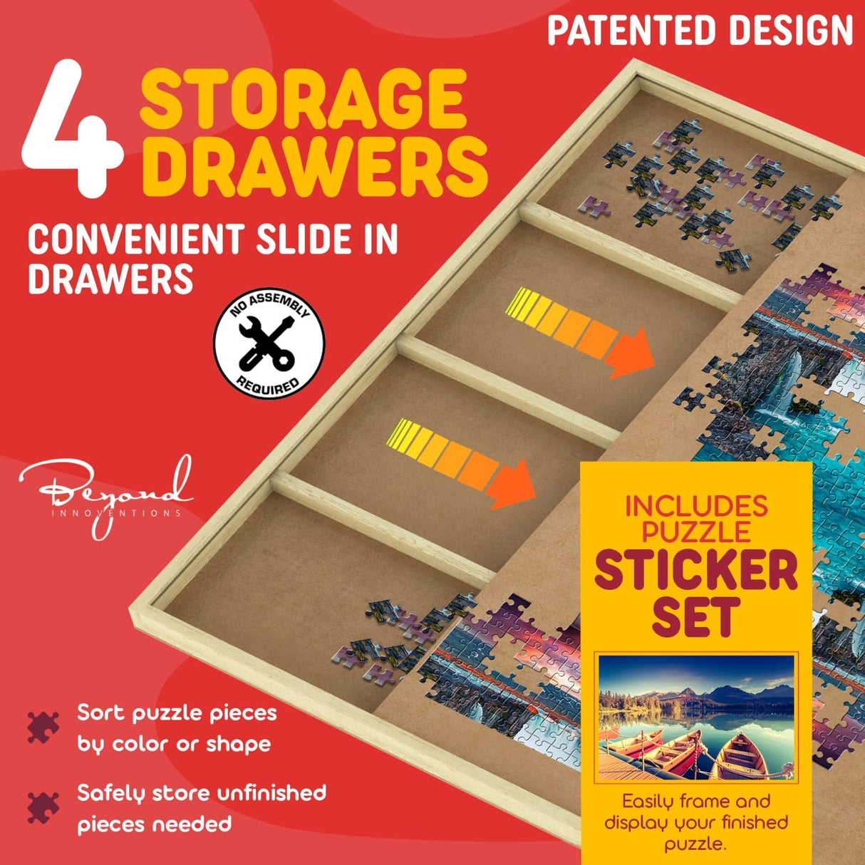 1000 Piece Wooden Jigsaw Puzzle Board - 4 Drawers, Patent Pending Design - Rotating Puzzle Table | 30” X 22” Jigsaw Puzzle Tables | Puzzles Cover & Lazy Susan| Portable Puzzles Tables for Adults Beyond Innoventions