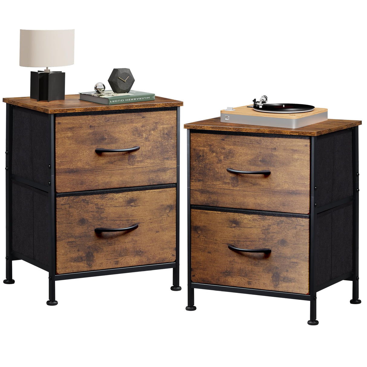 WLIVE Nightstand Set of 2, 2 Drawer Dresser for Bedroom, Small Dresser with 2 Drawers, Bedside Furniture, Night Stand, End Table for Bedroom, College Dorm, Rustic Brown Wood Grain Print WLIVE