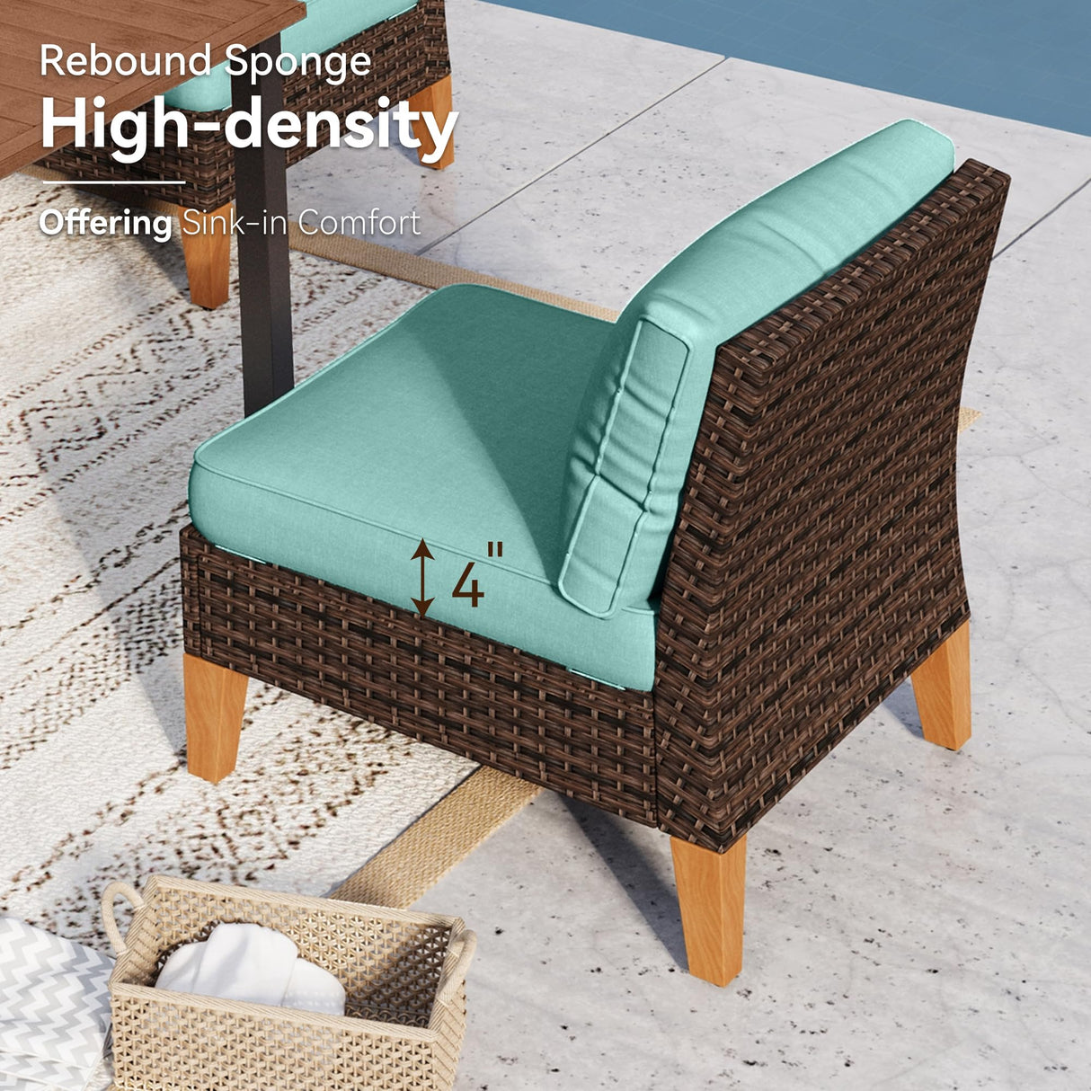 GREEN PARTY 7 Pieces Wicker Patio Furniture Set with 56" Fire Pit Table, All-Weather Outdoor Rattan Patio Half-Moon Curved Sectional Sofa Conversation Set with 4" Thick Cushions for Backyard (Blue) GREEN PARTY