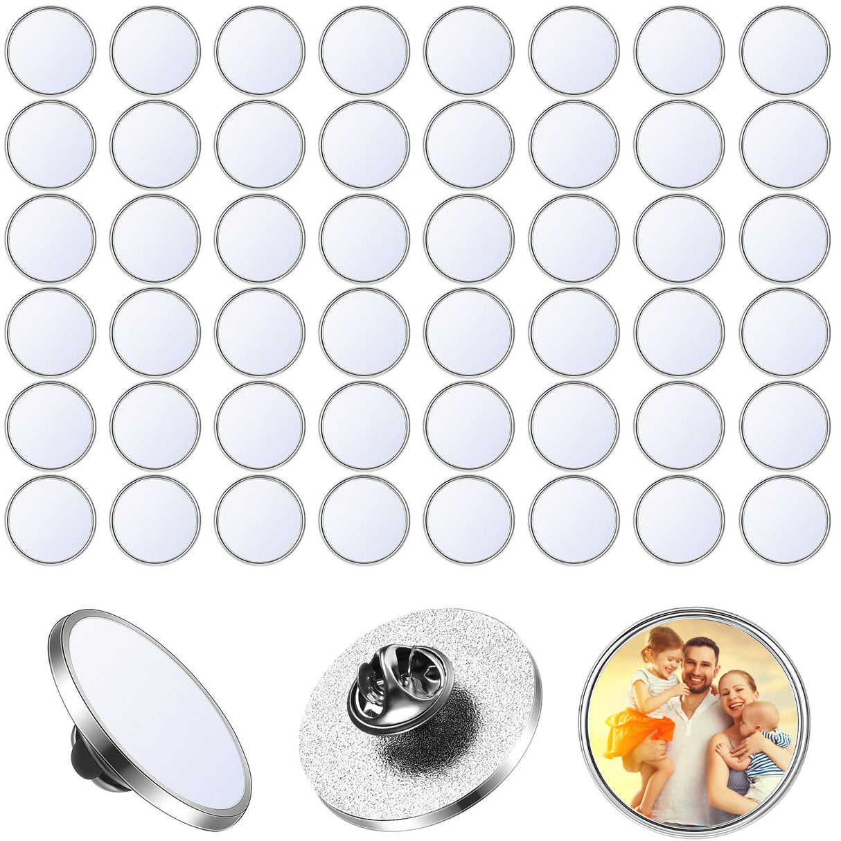 Jexine 50 Pcs Sublimation Blank Pins DIY Button Badge Kit Sublimation Silver Blank Aluminum Sheet with Butterfly Pin Backs for DIY Craft Lapel Jewelry Making Supplies (Round) Jexine