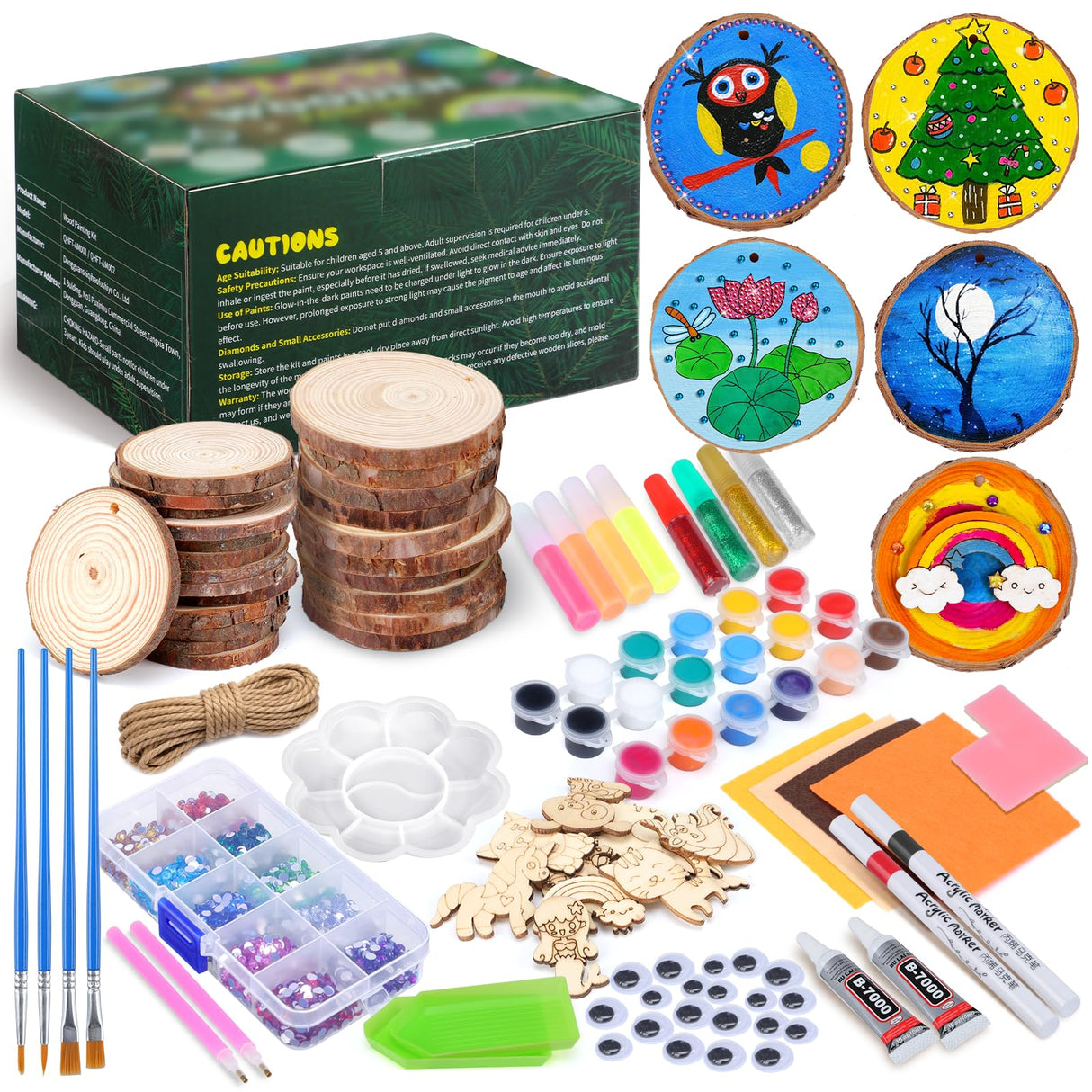 Wooden Painting Kit Crafts Kit for Kids Ages 6-12, 24 Wood Slices Glow in The Dark Arts and Crafts with Painting Craft Activities Kits, Creative Art Toys for 5, 6, 7, 8, 9, 10, 11, 12 Year Old Kids Ideashop