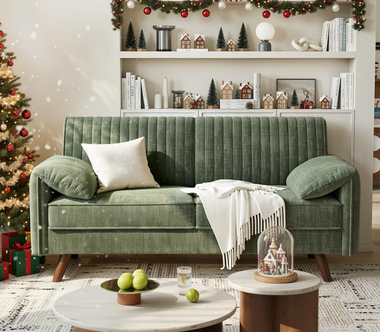 ONBRILL 64.5" Loveseat Sofa, Chenille Loveseat Couch for Living Room, 23.2" Deep Seat Love Seat with Padded Arms, Comfy Modern Small Couches for Bedroom, Small Spaces, Dorms, Office, Green ONBRILL