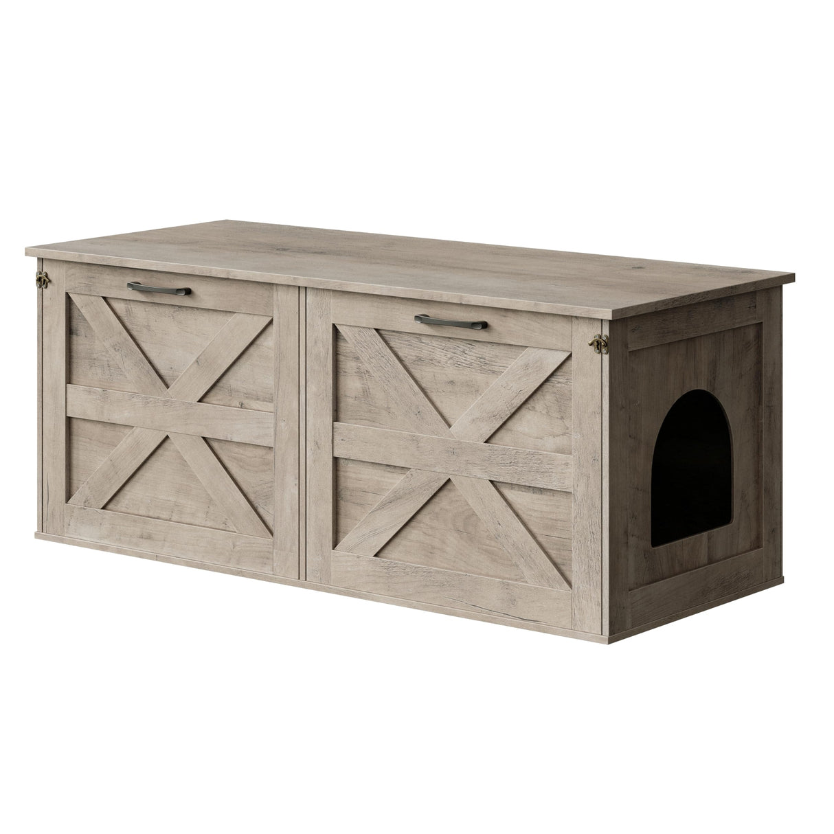 Herture Double Cat Litter Box Enclosure, Hidden Litter Box Cabinet Furniture, Modern Litter Box Storage, Enclosed Cat Litter Box Furniture, Easy to Clean Griege PG06MWZ Herture