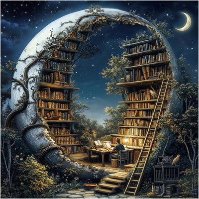 DAZZLEDOTS Diamond Art Kits for Adults, Book Forest Diamond Painting 5D Magic Moon Library Diamond Art Kits for Beginners DIY Full Drill Paint by Diamonds Dot Gem Art for Home Wall Decor 13.8x13.8inch