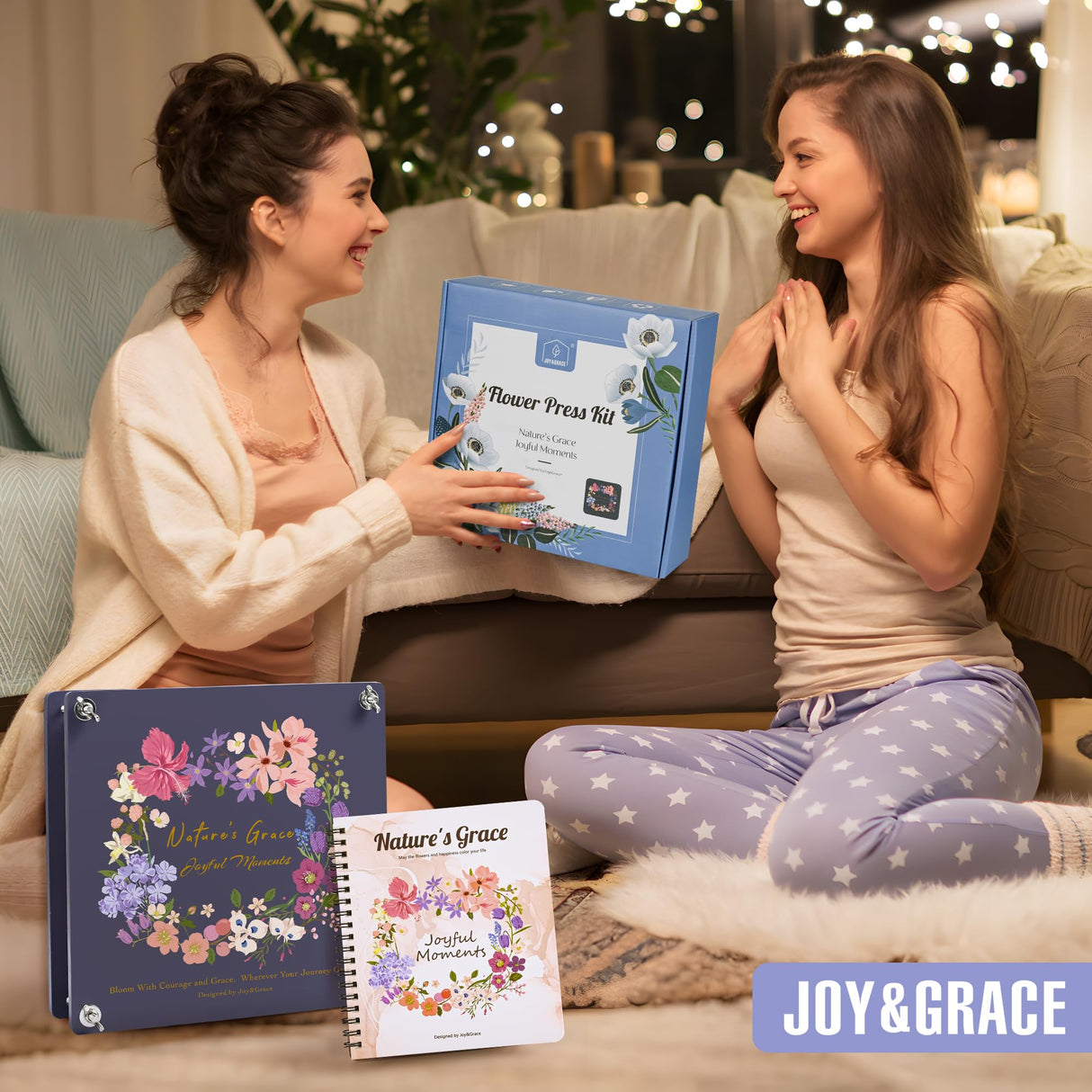 Joy&Grace Flower Press Kit for Adults & Kids, with Designed Cover and DIY Album, 10.9" x 10.9" 10 Layers Flower Preservation Kit, Plant Press and Large Plant Drying Toolkit (Color Box, Purple Navy) Joy&Grace