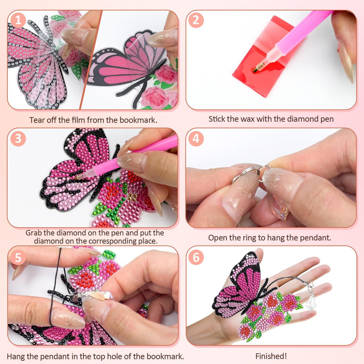 LINGFANG 12 Pcs Diamond Painting Bookmark, Crystal DIY Book Makers for Book Lovers, Diamond Art Beginners, Small Diamond Art Kits with Pendant, Paint by Art Crafts Gift for Women Girls (Feather) LINGFANG