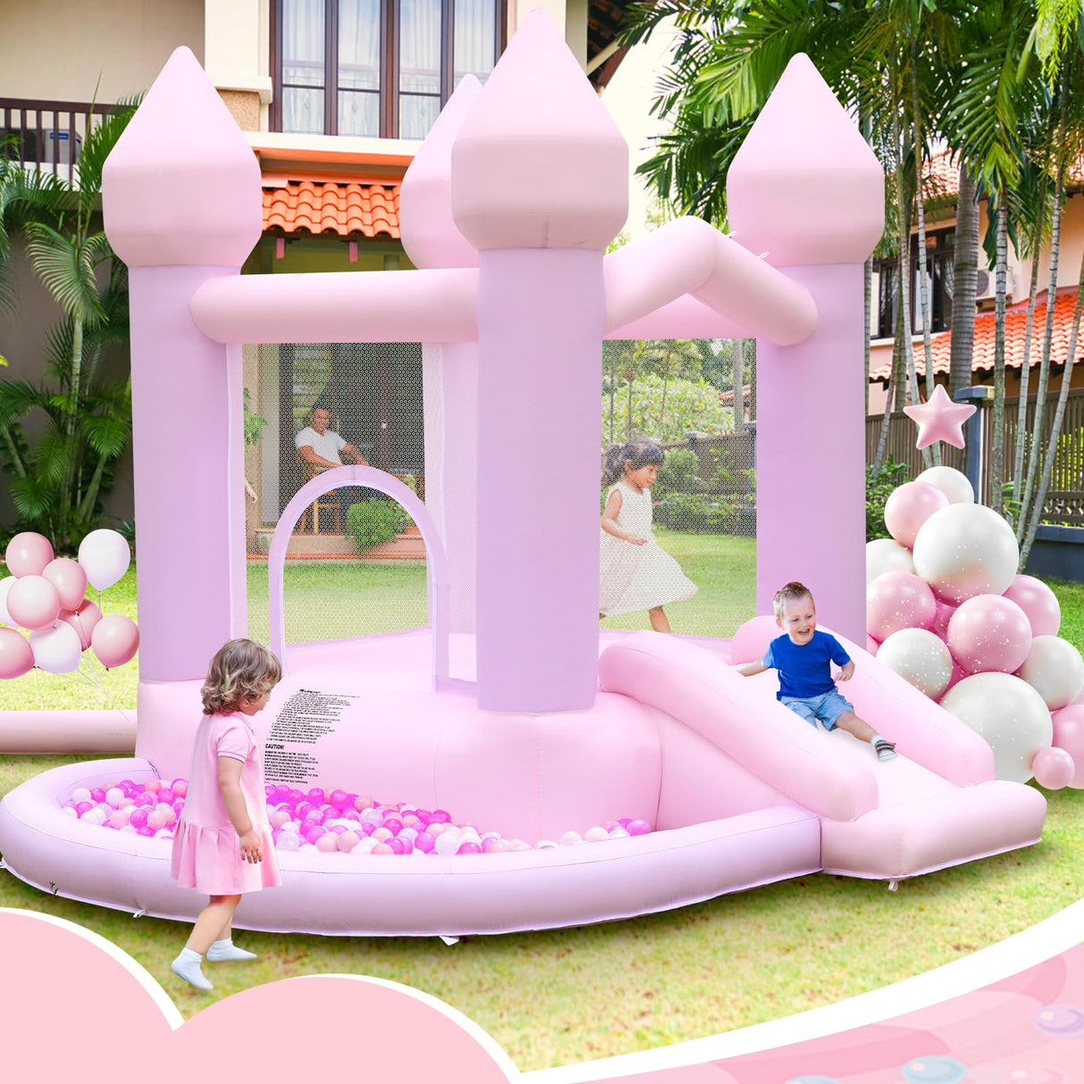 FBSPORT White Bounce House, Inflatable Bouncer with Air Blower,Indoor & Outdoor Bouncy Castle with Big Ball Pit for Wedding Party Kids Birthday Party, Easy to Install FBSPORT