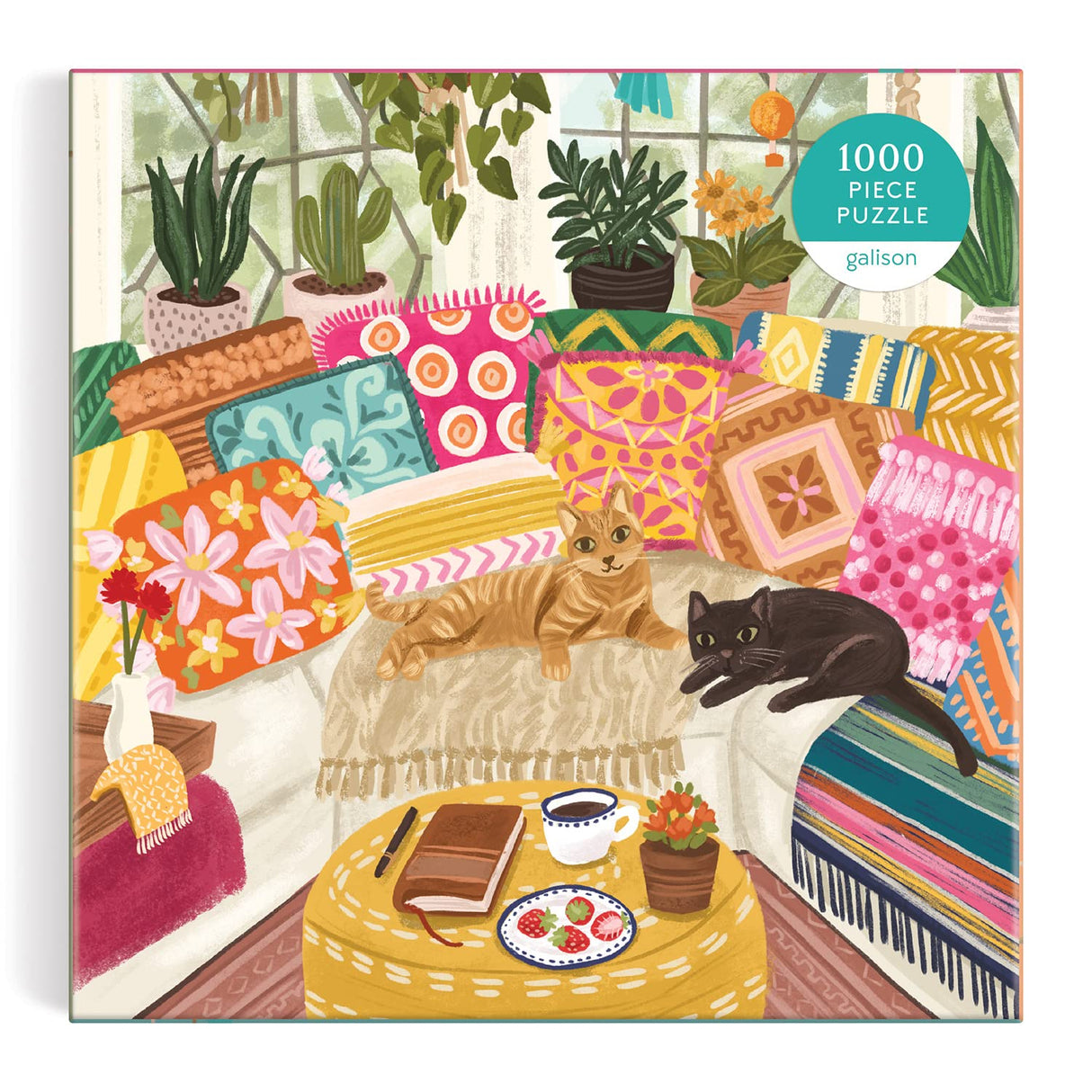 Galison Serenity Meow 1000 Piece Puzzle in a Square Box from Galison - 1000 Piece Puzzle for Adults, Colorful and Cattastic Illustrations, Thick and Sturdy Pieces, Idea Galison
