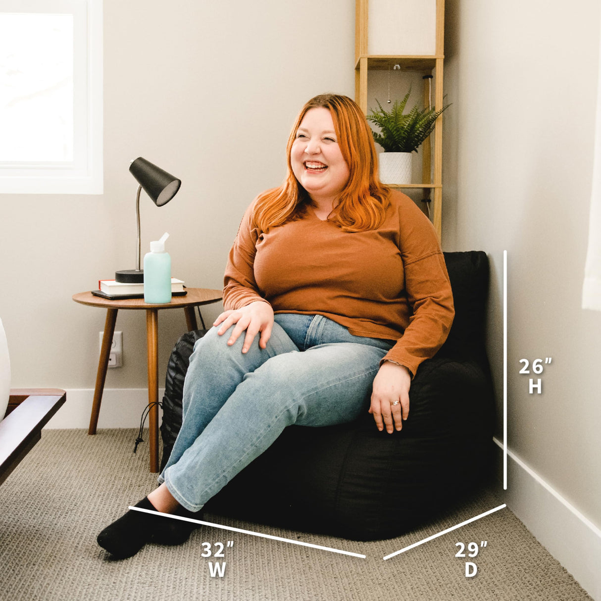 Big Joe Dorm Bean Bag Chair with Drink Holder and Pocket, Black Smartmax, Durable Polyester Nylon Blend, 3 feet Big Joe