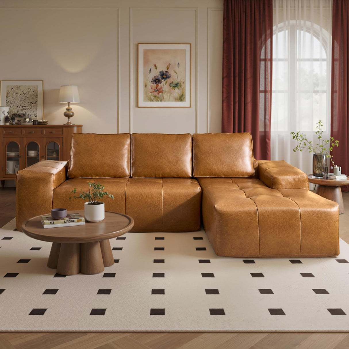 ovios Sectional Cloud Couch for Living Room, Modular Floor Sofa with Plush Corduroy, No Assembly Required, Big Comfy Couches Set with Fluffy Memory Foam, Stupendous U Shaped Sofas with Chaise, Brown ovios