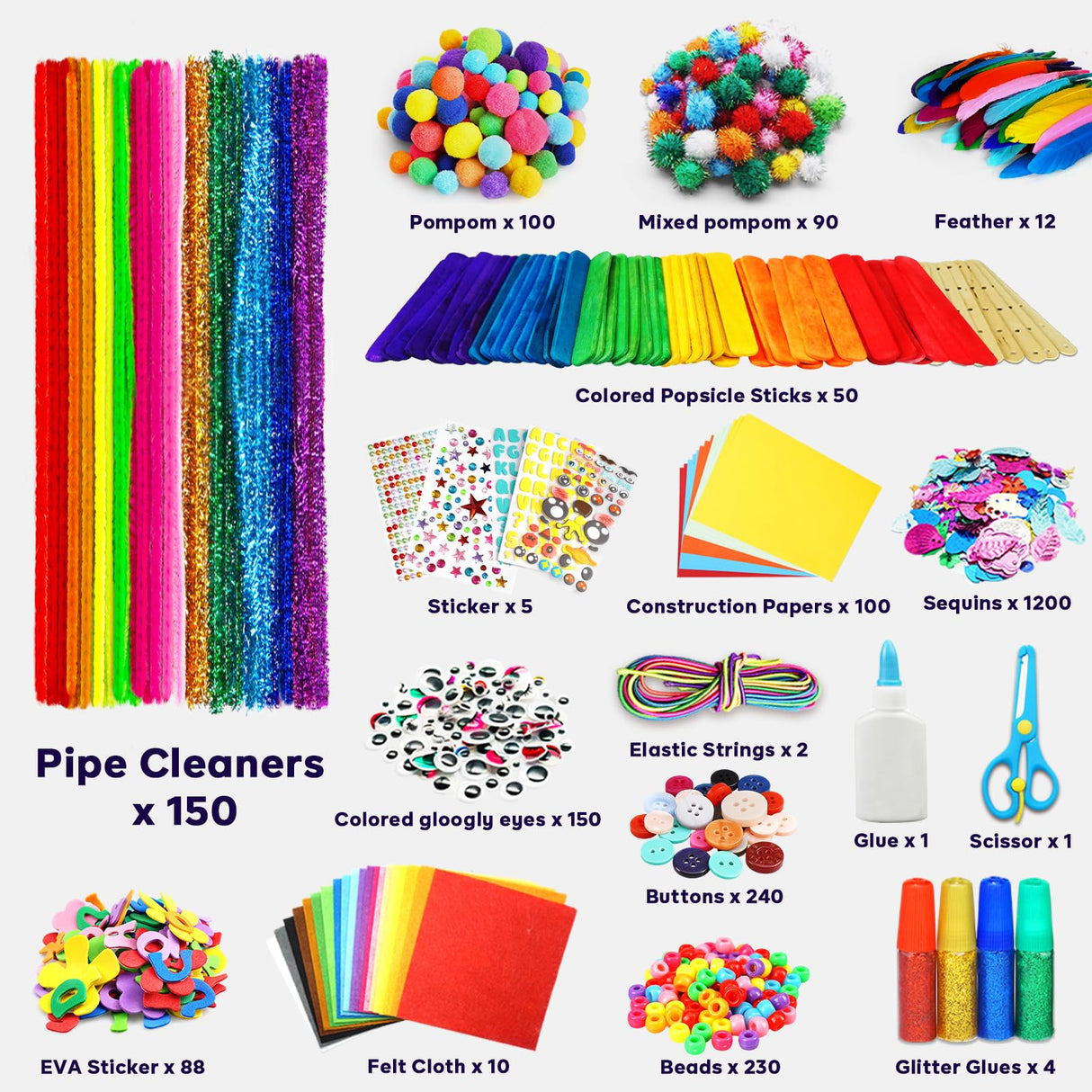 FUNZBO Arts and Crafts Supplies for Kids - Crafts for Girls with Pipe Cleaners, Construction Paper, Pom poms & Googly Eyes, Crafts for Kids Ages 4-8, School Craft Projects, Easter Gifts for Girls FUNZBO